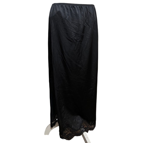 Adonna Other - Vintage Adonna Black Nylon Maxi Half Slip Skirt Lace Trim Side Slit Plus 1XL